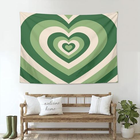 Yopurec Retro Sage Green Heart Tapestry 70S Hippie Style Psychedelic Cute Preppy Banner For Teen Girl Bedroom College Dorm Home Living Room Party Decor 29X37 In in Saudi Arabia