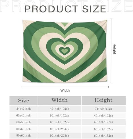 Yopurec Retro Sage Green Heart Tapestry 70S Hippie Style Psychedelic Cute Preppy Banner For Teen Girl Bedroom College Dorm Home Living Room Party Decor 29X37 In in Saudi Arabia