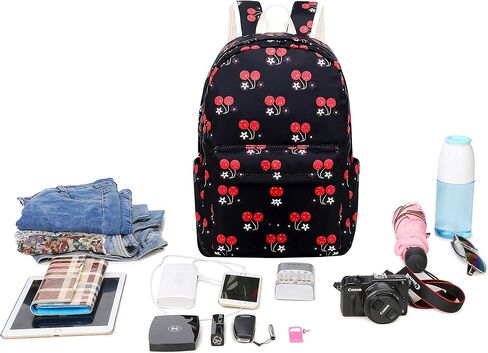 حقيبة ظهر للبنات حقائب مدرسية للأطفال وحقائب كتب للمراهقات وحقائب ظهر للفتيات المراهقات مع صندوق غداء وحقائب أقلام رصاص وحقيبة نهارية للسفر (أسود كرزي) in Kuwait