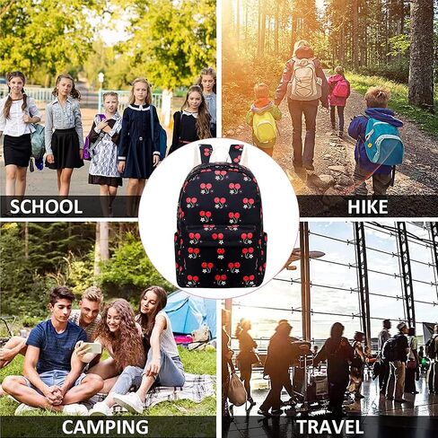 حقيبة ظهر للبنات حقائب مدرسية للأطفال وحقائب كتب للمراهقات وحقائب ظهر للفتيات المراهقات مع صندوق غداء وحقائب أقلام رصاص وحقيبة نهارية للسفر (أسود كرزي) in Kuwait