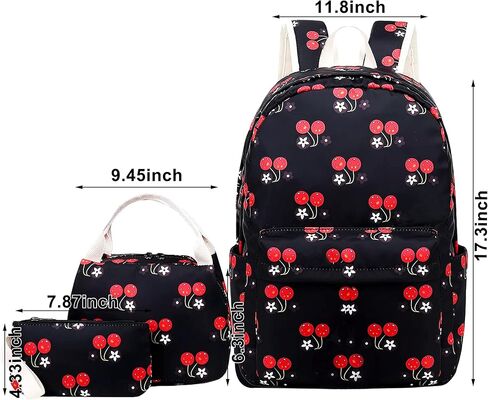 حقيبة ظهر للبنات حقائب مدرسية للأطفال وحقائب كتب للمراهقات وحقائب ظهر للفتيات المراهقات مع صندوق غداء وحقائب أقلام رصاص وحقيبة نهارية للسفر (أسود كرزي) in Kuwait