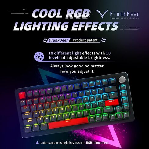DrunkDeer A75 Pro Magnetic Switch Keyboard Rapid Trigger Mechanical Gaming Keyboard Adjustable Actuation Hall Switches RGB PBT Keycap Compact TKL 82Keys Wired USB，with Knob in Saudi Arabia