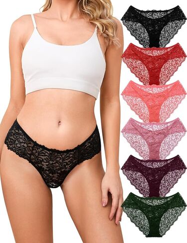 Sexy Lace Underwear for Women Cheeky Hipster Panties Soft breathable Ladies Bikini Multicolor 6 Pack in Saudi Arabia
