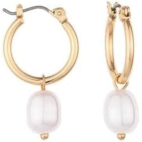 Ettika Pearl Earrings For Women. Gold Huggie Small Hoop Earrings. Drop Dangle Earrings. Gifts. 2-in-1 Gold Tone Plated with Removable Charm