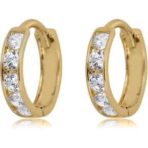 AVORA 10K Gold Channel Set Simulated Diamond CZ Huggie Hoop Earrings in Yellow or White Gold