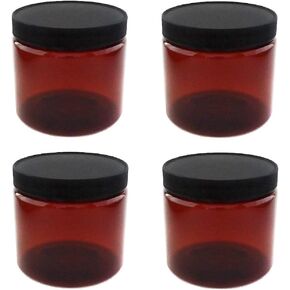 Amber Plastic Jars 16 ounce with Black Lids (4-Pack) Refillable Empty Storage Containers with Lids for Cream, Lotions, Beauty Products, Kitchen, Arts, Crafts Supplies