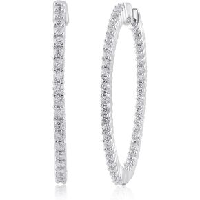 أقراط دائرية من الألماس من La Joya 1/4-1 1/2 CT TW Inside Out Lab Grown Diamond للنساء | أقراط فضة الماس | هدية مثالية لها in Kuwait