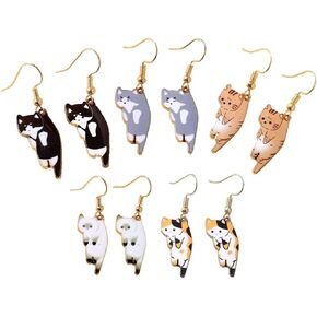 Cute Kawaii Cat Earrings, Funny Cartoon Kitten Drop Earrings Set, Aesthetic Alloy Earrings Animals Lover Cat Person Birthday Gifts for Women Girls