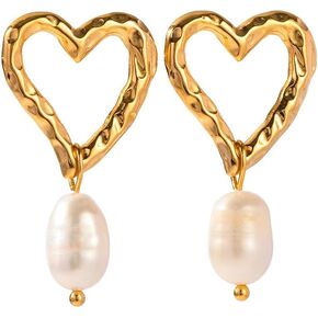 أقراط دائرية على شكل قلب ذهبي للنساء، أقراط متدلية من اللؤلؤ ذات نسيج عتيق هدية للنساء والفتيات in Kuwait