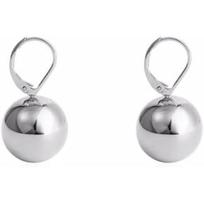 Cute Round Ball Dangle Leverback Earrings for Women Girls 925 Sterling Silver Pin Bead Ball Dangling Drop Small Huggie Hoops Earring Minimalist Jewelry Gifts