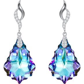 EleQueen 925 Sterling Silver CZ Baroque Drop Leaf Dangle Earrings Made with Austrian Crystal for Women, Valentine's Day/Mother's Day/Christmas Jewelry Gift for Wife/Mom
