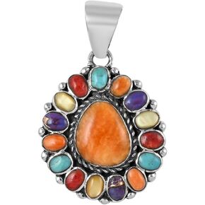 SHOP LC DELIVERING JOY Santa Fe Style 925 Sterling Silver Multi Turquoise Pendant for Women Jewelry Gifts Birthday Gifts