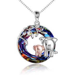 POPLYKE Elephant Mothers Day Gifts for Mom from Daughter Sterling Silver Elephant Pendant with Blue/Purple/Volcano Crystal for Women Daughter Wife