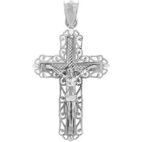 Religious Jewelry by FDJ 925 Sterling Silver Crucifix Filigree Charm Pendant