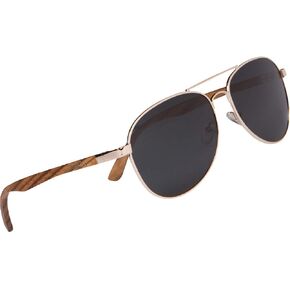 ووديز نظارة شمسية من الخشب بالكامل باطار سلك ذهبي وعدسة سوداء مستقطبة in Kuwait