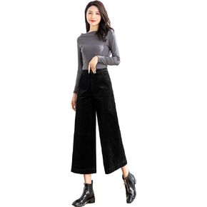 Corduroy Cropped Wide Leg Pants Women's Elastic Waist Culotte Corduroy Pants w/Side Pockets