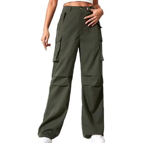 WDIRARA Women's High Waist Button Loose Wide Leg Streetwear Cargo Pants with Pockets