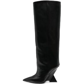 Kluolandi Womens Knee High Boots Sexy Pointed Toe Pull On Strange Wedge Heel Tall Boots for Women
