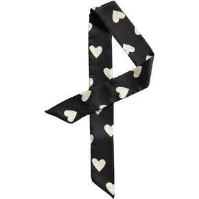 Allegra K Women Skinny Ribbon Neckerchief Heart Pattern Narrow Hair Wrist Scarf Headband Handbag Handle Wrap