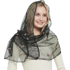 Orthodox Veil Head Covering with Embroidered Flowers Catholic Chapel Mantilla veil V50