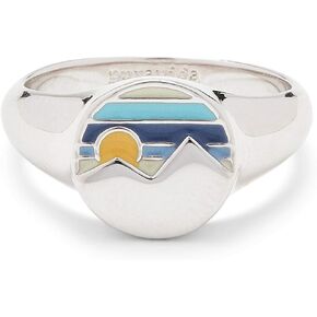 Pura Vida Silver-Plated Twin Peaks Enamel Signet Ring - Brass Band, Sizes 5-9
