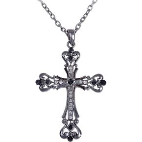 Alilang Womens Black Silver Clear Crystal Rhinestones Celtic Holy Cross Pendant Necklace