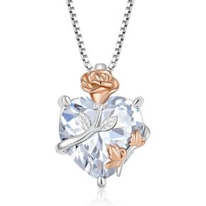 Oskani Christmas Gifts for Women - Rose Flower Heart Birthstone Necklace 925 Sterling Silver Necklace Jewelry Gifts for Anniversary Birthday Valentines Day Gifts for Wife Girlfriend Her Mom Daughter