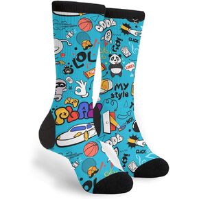 Basketball Football Rugby Baseball Tennis Blue Fun Colorful Novelty Graphic Crew Tube Socks For Men Women