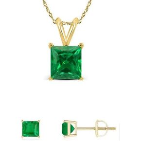 Paris Jewelry 18K Yellow Gold 4 Carat Emerald Square 18 Inch Necklace and Earrings Set Plated