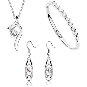 Shining Necklace Earrings Set Bracelets Jewelry Crystal Pendant for Women Lady Wife Wedding Birthday Party Prom Gifts