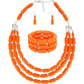 Fashion Handmade Bead Multilayer Statement Necklace Bracelet Earrings Jewelry Set