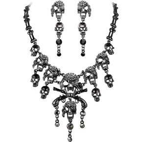 EVER FAITH Halloween Cosplay Jewelry Accessories Austrian Crystal Horror Punk Pirate Skull Bib Collar Necklaces Earrings Set for Women