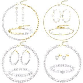 Subiceto 12Pcs Pearl Necklace Set Pearl Dangle Earrings Pearl Bracelet Pearl Choker Artificial Pearl Jewelry Set for Women Pearls Accessories Wedding