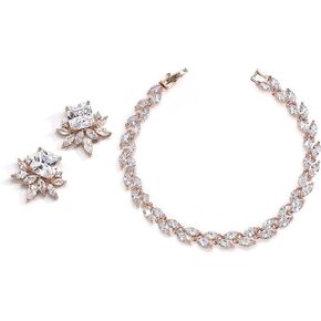 UDYLGOON Cubic Zirconia Stud Earrings Bracelet Jewelry Set For Bridal Bridesmaid Wedding Prom