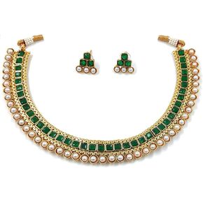 I Jewels طقم مجوهرات زفاف هندي مطلي بالذهب بوليوود متعدد قلادة للنساء/الفتيات (MC119-1)