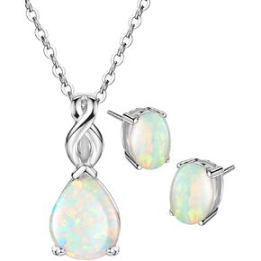 مجموعة مجوهرات أوبال من الفضة الإسترليني وقلادة وأقراط وأحجار بخت شهر أكتوبر مجوهرات راقية للنساء in Kuwait