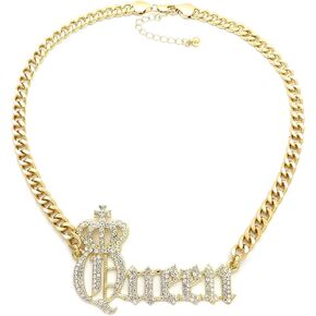 Fashion 21 Women's Statement Queen Necklace, Bamboo Pierced Earring in Gold Tone
