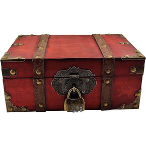 Flylin Vintage Wooden Storage Box With Lock, Treasure Jewelry Chest Decorative Treasure Jewelry Chest Wooden Storage and Decorative Box Home Decoration Jewelry Storing Storage Organizer (Grey)