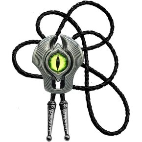Moranse Bolo Tie Evil Eye Natural Gem Western Cowboy Style with Cowhide Rope Necktie