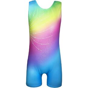 Nutyomi Girls Gymnastics Leotards with Shorts Biketards Sparkly Rhinestone Diamante Kids Tumbling Dance Outfit 2-10T