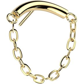 Amelia Fashion Implant Grade Titanium Threadless Push In Chain Linked Curved Bar (Fits All Threadless Pin Sizes 14GA-20GA)