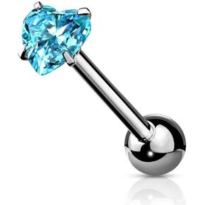 Covet Jewelry Prong Heart CZ Surgical Steel Barbell Tongue Rings