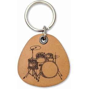 ForLeatherMore - Drums - Genuine Leather Keychain - Music Keychains
