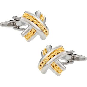 Elegant Two Tone Gold Silver X Cufflinks with Presentation Box