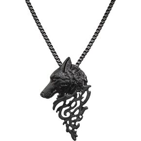 Celtic Style Wolf Necklace - Symbolic Pendant Necklace for Strength and Loyalty, Black Jewelry Set for Couples, for Wiccan and Viking Jewelry Enthusiasts