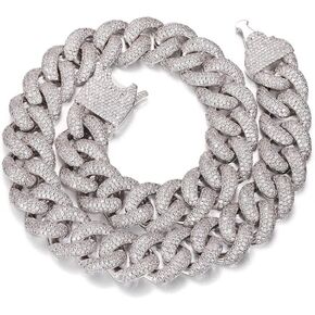 MLENS 20MM 4 Rows Full Iced Out Cuban Link Chain Hip Hop 18K White Gold/Real Gold Plated 5A Cubic-Zirconia Necklace for Women Miami Rapper Bling Diamond Choker Jewelry Gift for Men