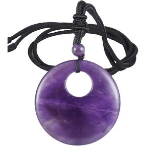 SUNYIK Lucky Coin Pendant Necklace for Women Men, Healing Crystal Amulet Jewelry for Unisex, Donut Round Shaped, Adjustable 18''-28'' strand