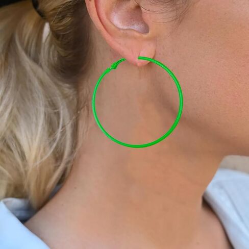 Hoop Earrings for Women 60MM Big Pink black Black Stainless Steel Hoops 80s 90s Large Retro Neon Earrings Party Dangle Earrings Accessories for Girls Gift in Kuwait