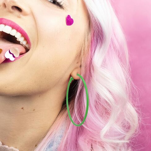 Hoop Earrings for Women 60MM Big Pink black Black Stainless Steel Hoops 80s 90s Large Retro Neon Earrings Party Dangle Earrings Accessories for Girls Gift in Kuwait