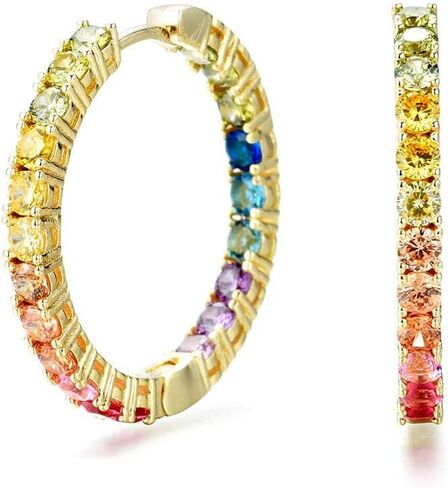 ان واي سي ستيرلنج اقراط دائرية 3 ملم مطلية بالذهب بالوان قوس قزح, ستانلس ستيل نحاس أصفر in Kuwait